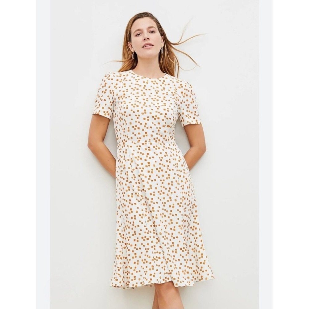 MM.LAFLEUR NWT Inez White Brown Short Sleeve Mosaic Print Midi Dress Size 10